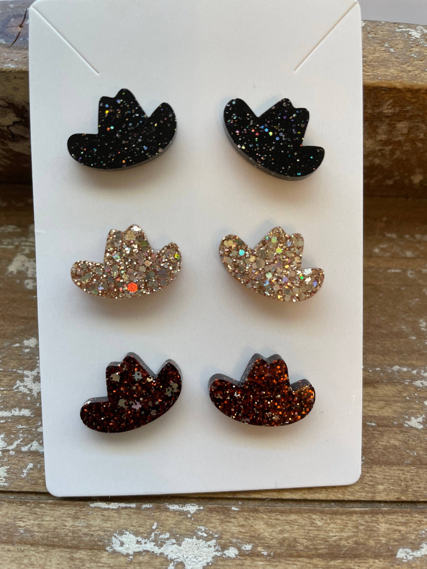 Cowboy Hat Glitter Stud Earring (set of 3 pair)